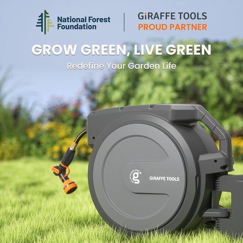 Giraffe Tools Retractable Garden Hose Reel Wall Mount 1/2-IN 130-FT with Nozzle - Picture 5 of 15