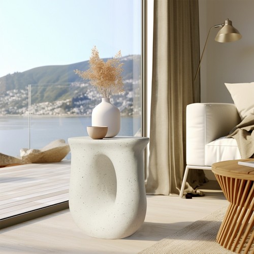 FATIVO Side Table Terrazzo Coffee End Tables U-shaped Magnesia Stool Stand 43cm - Picture 7 of 13
