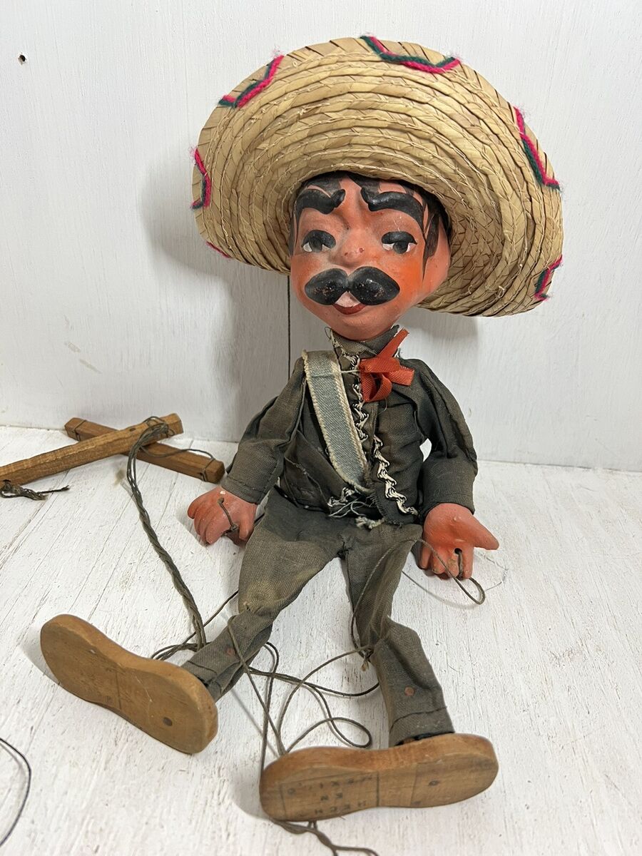 Vintage Mexican Marionette Puppet Folk Art w/ Strings