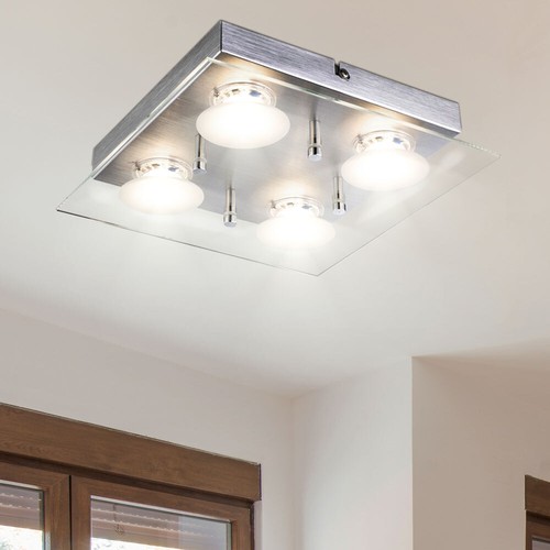 Lampada A Soffitto LED Alluminio Soggiorno Illuminazione Vetro Argento Chiaro - Foto 3 di 8