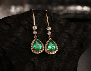 Details About New Hot Solid 14kt Rose Gold Natural Diamond Green Emerald Earrings Beautifull