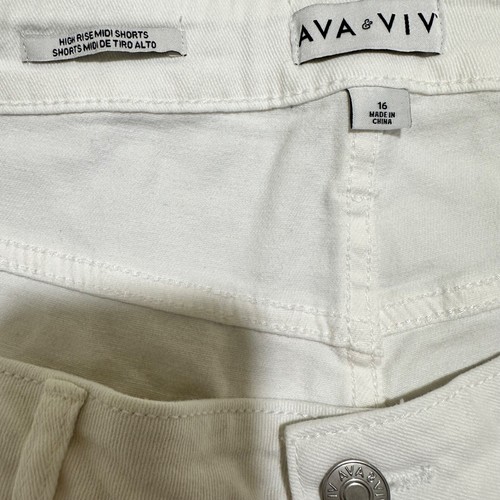 Ava & Viv NWT Womens Plus Size 16 White High-Rise Denim Midi Shorts Raw Hem - Picture 6 of 9