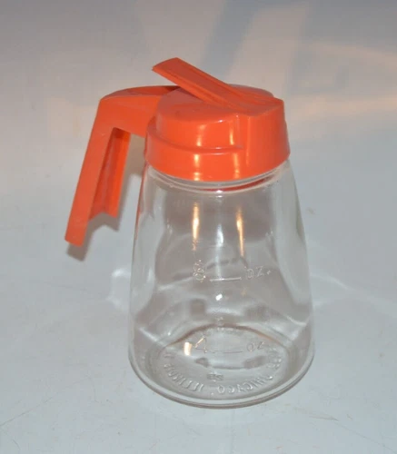 Vintage Federal Glass Creamer Honey Syrup Dispenser Jar Orange Top