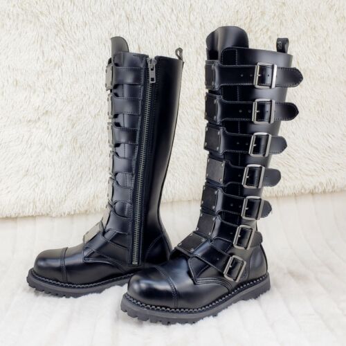 Riot 21 Góticas Botas de Combate Motociclista Puntera de Acero Cuero Negro Hombres DEMONIA NY IN HOUSE - Imagen 10 de 12