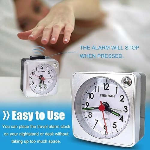 WanderGo Mini Reloj Despertador, Despertador de Viaje Cabecera con Reposo Plateado - Imagen 4 de 13