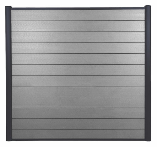 WPC-Sichtschutz Savoie, Windschutz Zaun, Alu-Pfosten 3er Set 5,6m grau - Bild 2 von 6