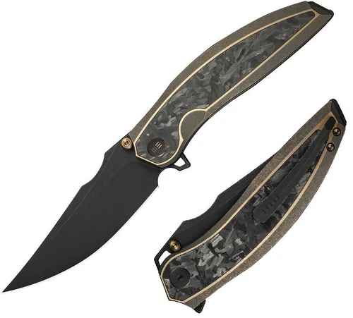 We Knife Co Ltd Folding Knife 4" M390 Steel Blade Titanium/Shredded CF Handle