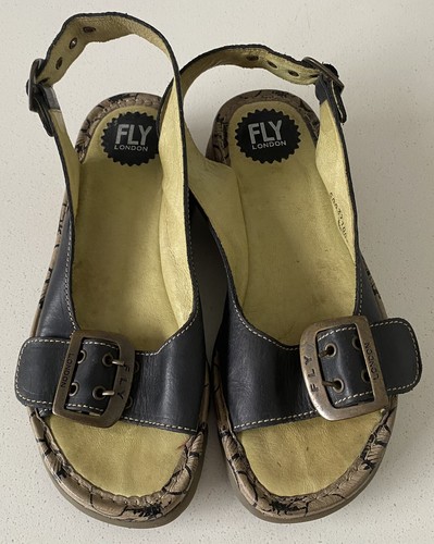 FLY LONDON WOMENS LEATHER SLING BACK SANDALS 9 AU 40 EUR BRASS BUCKLES EXCELLENT - Picture 14 of 24