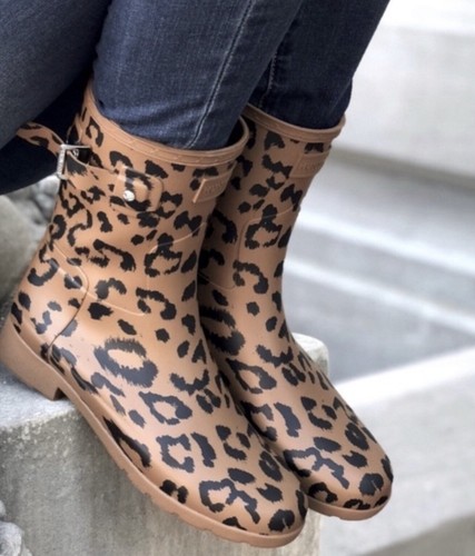 HUNTER Original Leopard Print Refined Short Rain Boot Cheetah, Sz 9 - Picture 1 of 12