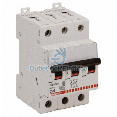 BTICINO BTDIN45 INTERRUTTORE MAGNETOTERMICO AUTOMATICO 3P 20A 4,5KA F83A/20