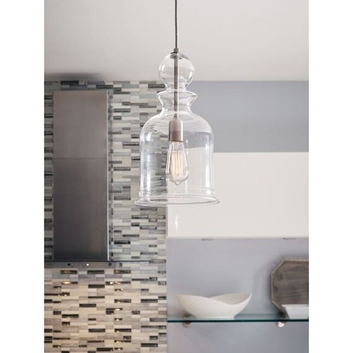 Progress Lighting Staunton Brushed Nickel Coastal Clear Glass Bell Pendant - Picture 2 of 7