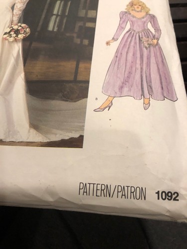 1092 Vogue Sewing Pattern Misses Wedding Dress Bridal Gown Bridesmaids 12 1980s - Picture 2 of 5