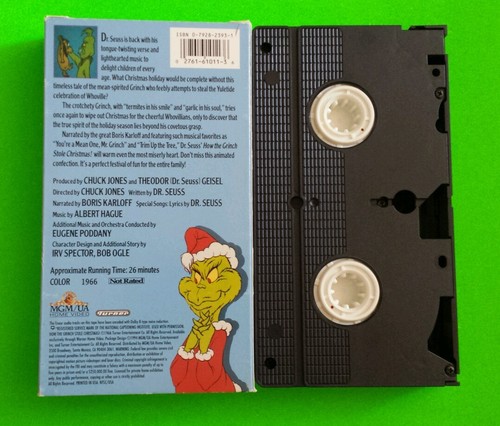Dr Seuss' How the Grinch Stole Christmas (VHS, 1990) Boris Karloff Chuck Jones - Picture 2 of 2