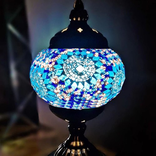 Turkish Moroccan Bronze Table Lamp Colorful Mosaic Glass Desk Light + Free Bulb - Picture 18 of 69