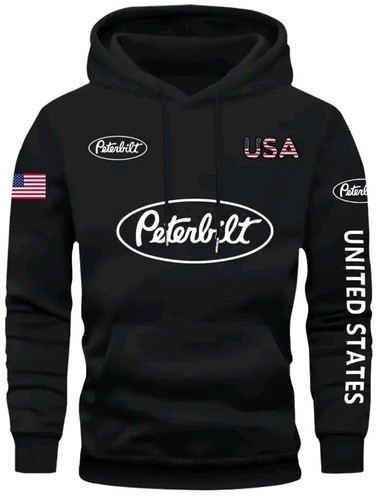 Peterbilt Schwarz Hoodie Herren Gr. XL Langarm Kängurutasche USA Truck