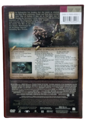 The Lord of the Rings The Two Towers Warner Bros 2 Disc DVD Fullscreen Set 2002 - Picture 2 of 4