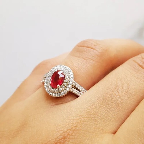 Lab Created Red Ruby Diamond Ring 925 Sterling Silver Ring Anniversary Gift - Picture 3 of 4