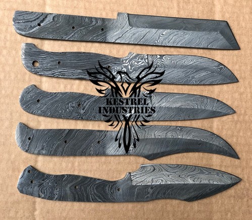 LOT OF 5 CUSTOM HANDMADE DAMASCUS STEEL BLANK BLADES FOR KNIFE MAKING SUPPLIES - Picture 4 of 6