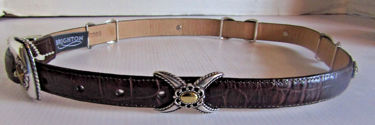 Brighton Brown Leather Belt Style 40388 Brighton Belt #40388 Brown Leather Silver Gold Buckle Croc  main image 3