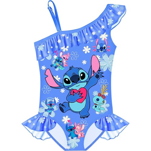Kids Girls Lilo Stitch Swimming Costume One-Shoulder Ruffled Swimwear Beach Suit - Picture 5 of 11