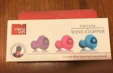 VACU VIN ~ VACUUM WINE STOPPER ~ SET OF 3 ~ PURPLE, PINK & TURQUOISE ~ NIB 