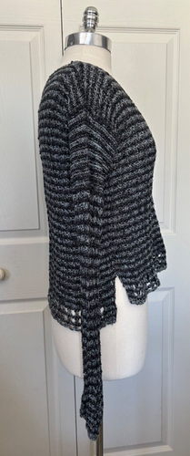 Free People Black & Gray Scoop Neck Knit Crochet Long Sleeve Pullover Sweater M - Picture 4 of 9
