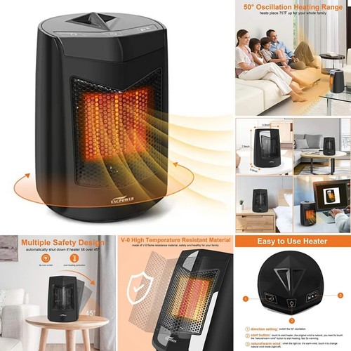 Vacpower 800W Ceramic Portable Space Heater with 50-Degree Oscillation for Indoo - Picture 2 of 5