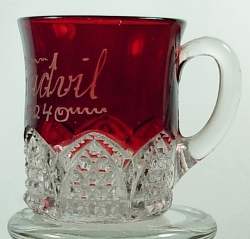 RUBY FLASH STAINED MUG CUP GRANDVIL 1924 - Picture 2 of 6