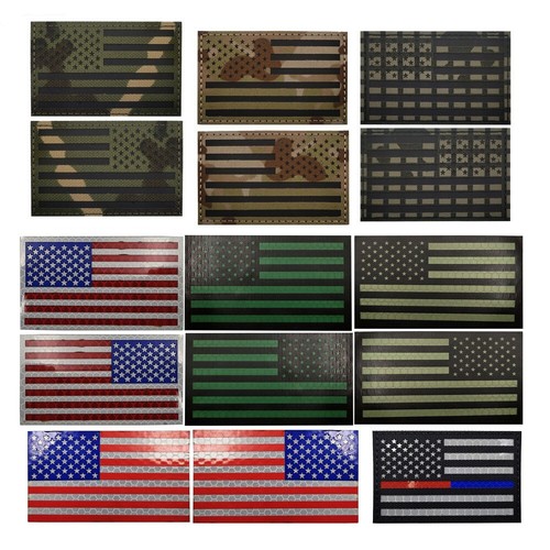 Reflective IR US AMERICAN FLAG REVERSE LEFT RIGHT SHOULDER HOOK&LOOP 2 PATCHES - Picture 6 of 6