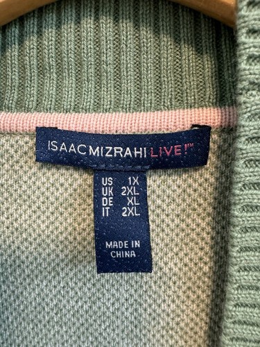Isaac Mizrahi 1X Green Open Cardigan Dropped Shoulder Ribbed Shawl Collar New - Picture 2 of 11