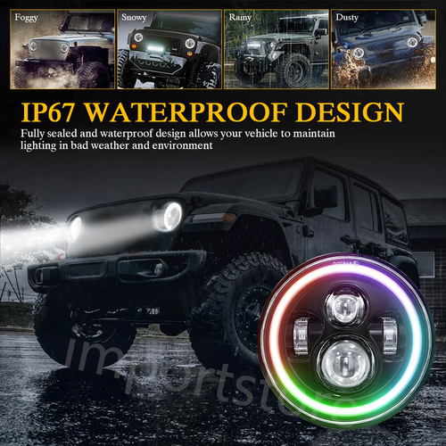 7'' RGB LED Halo Headlights & Fog Lights Combo For Jeep Wrangler JK 2007-2018 - Foto 7 di 12
