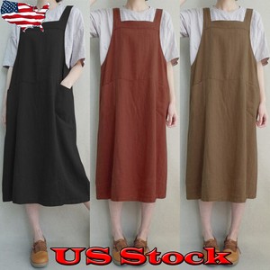 Womens-Casual-Denim-Overall-Skirt-Suspender-Jumper-Strap-Dress-Loose-Long-Skirt