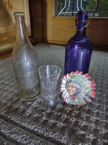 Rare Moxie imitator lot Modox ANTIQUE TIP TRAY mug bottles Bo = La advertising