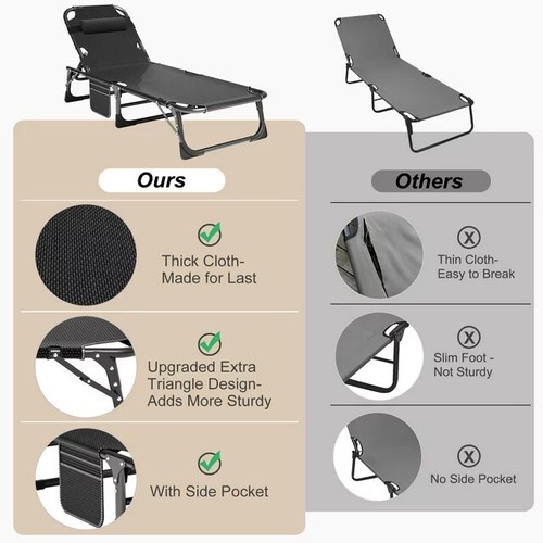 ABORON Folding Camping Cot with Mat Adjustable Patio Lounge Chair Reclining Bed - Picture 8 of 30