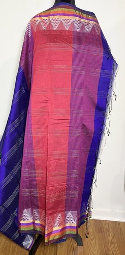 Indian Multicolored Handwoven Saree With Zari Border Silver Zari Kanchi Border - Picture 6 of 7