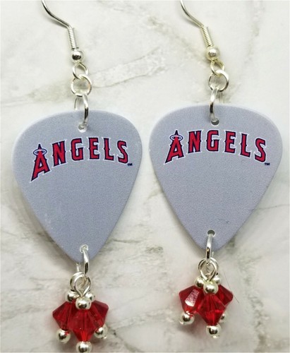 MLB California Angels Gitarren-Plektrum-Ohrringe mit roten Swarovski-Kristallen baumeln - Bild 1 von 2