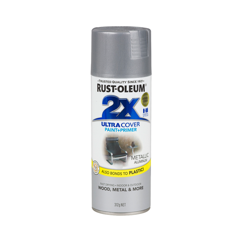 Rust-Oleum 312g 2X Ultra Cover Paint+Prime Gloss Metallic Aluminium Spray Paint - Bild 1 von 2