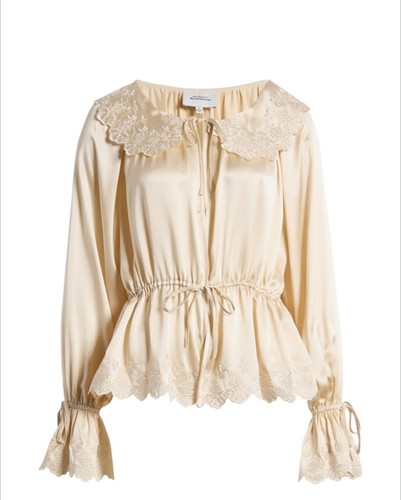 Reformation Kacey Musgraves Seidentop Lillie mit Ösen bestickt Gr. S Neu - Bild 3 von 5