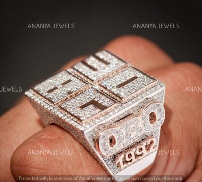 Men's Custom Name Pinky Band Ring 3 CT Round Cut Moissanite 14k Rose Gold Plated