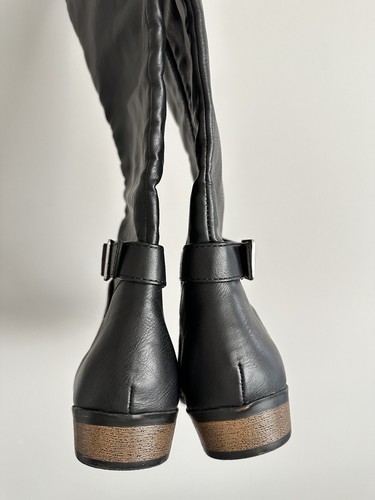 Material Niña Talla 8 Para Mujer Negro Carleigh Alto Ancho Pantorrilla Botas de Montar Hebillas - Imagen 5 de 8