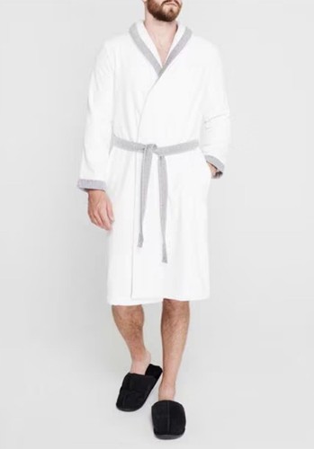 Hugo Boss Lord Kimono Robe Gown 100% Cotton - White / Grey - Size M - RRP £159 - Picture 2 of 15