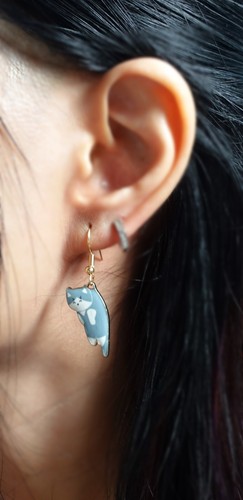 Kitty Cat Earrings Fashion Jewelry Animal Hook Ear Ring Stylish Cute Gift Blue - Picture 5 of 6