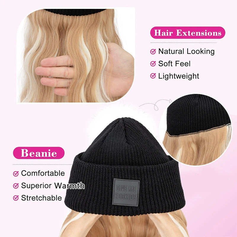Wavy Hat wigs Cap with Hair Blonde Color Connect Winter Warm Knitted Beanie Hat - Picture 7 of 23