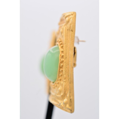 Givenchy Green Cabochon Earrings Brushed Gold Chunky Signed Vintage 1980s BinQ - Picture 11 of 12
