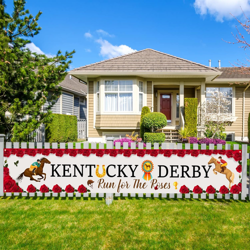 Kentucky Derby Banner for Fence, Large Horse Race Party Decorations, Derby Race