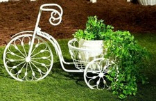 NOSTALGIC WHIMSICAL WHITE IRON BICYCLE PLANTER-PLANT STAND *Indoor/Outdoor* NIB
