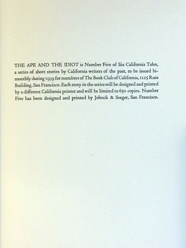 AMERICANA The Ape and the Idiot W. C. MORROW Ltd Ed chap Book Club of CALIFORNIA - Picture 5 of 5