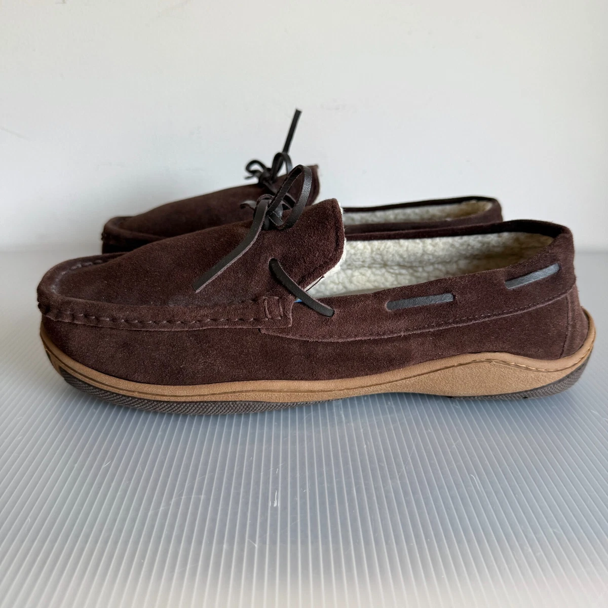 Rockport Dark Brown Suede Moccasin Slippers w/ Faux Shearling Lining 10 Like New Rockport Men main image 2