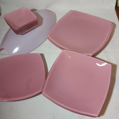 Arcofam Pink Opal Glass Dinnerware Set 23 pc Plates Bowls Platter Microwave Safe - Picture 16 of 16