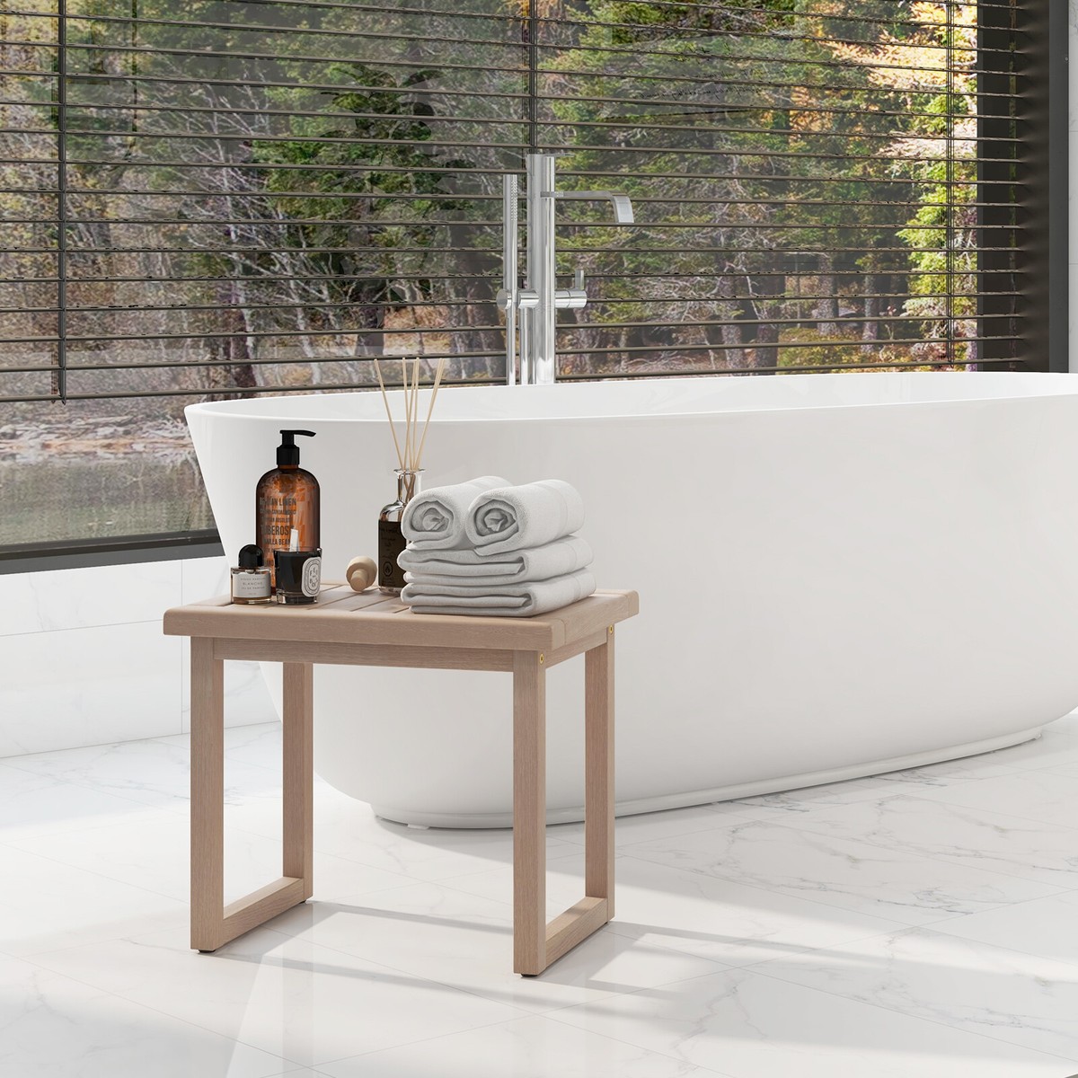 2 Tier Waterproof Bath Spa Stool 19 Teak Wood Shower Bench for Indoor Outdoor eBay